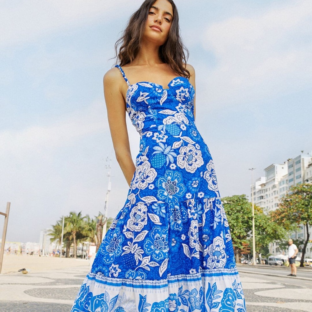 Blue full of flowers organic cotton dress